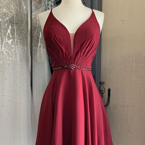 NEW BURGUNDY PROM PARTY Open Back Chiffon Sheath Shape Dress ACSU027S